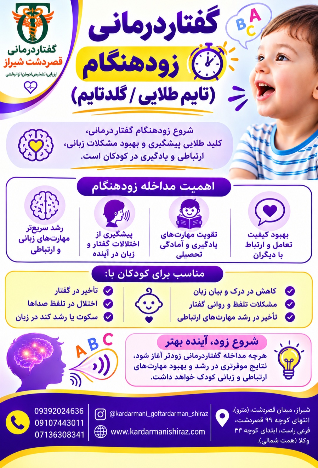 فواید گفتاردرمانی زودهنگام /گفتاردرمانی قصردشت شیراز