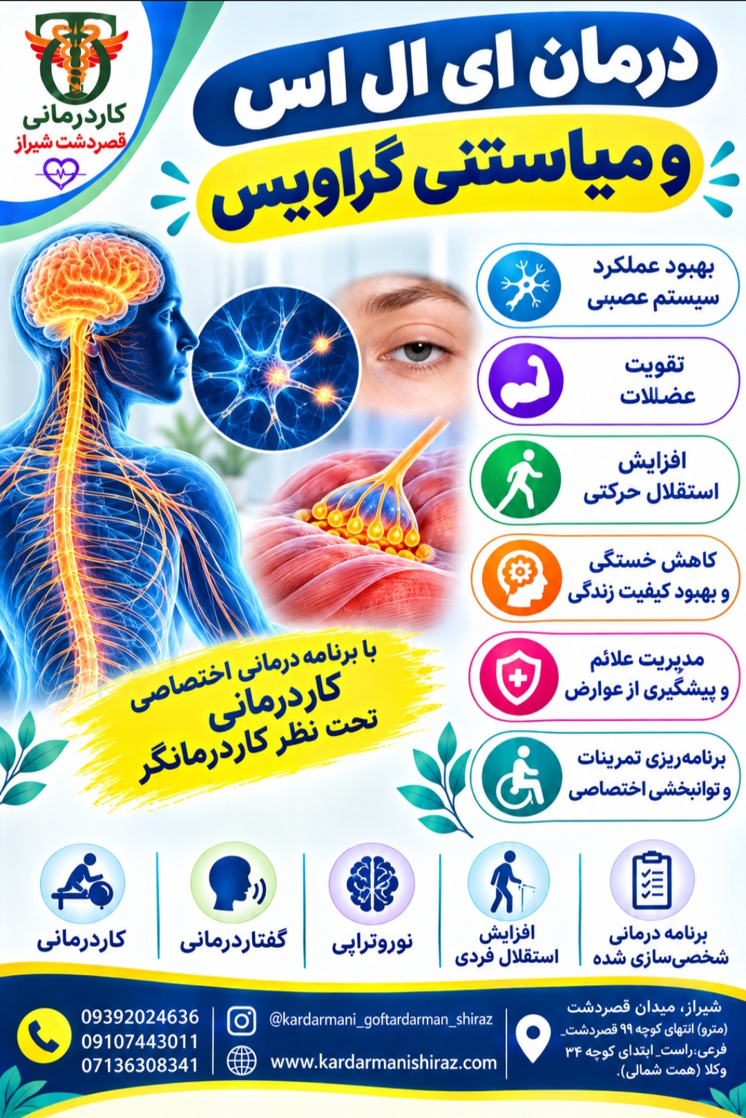 درمان ای ال اس (ALS) و میاستنی گراویس در شیراز :توانبخشی،کاردرمانی و گفتاردرمانی و نوروتراپی